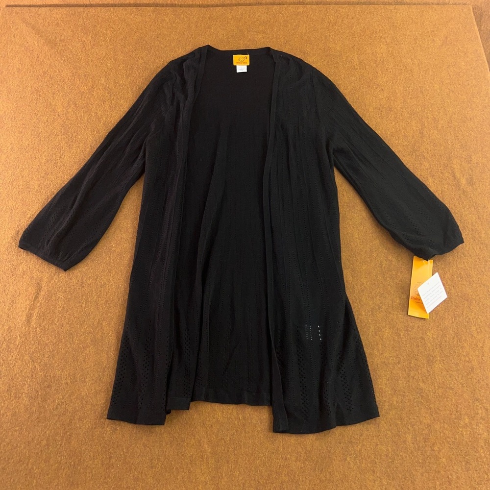Ruby Rd Womens Size Small Black Gored Rib Knit Open Front Cardigan Sweater NWT